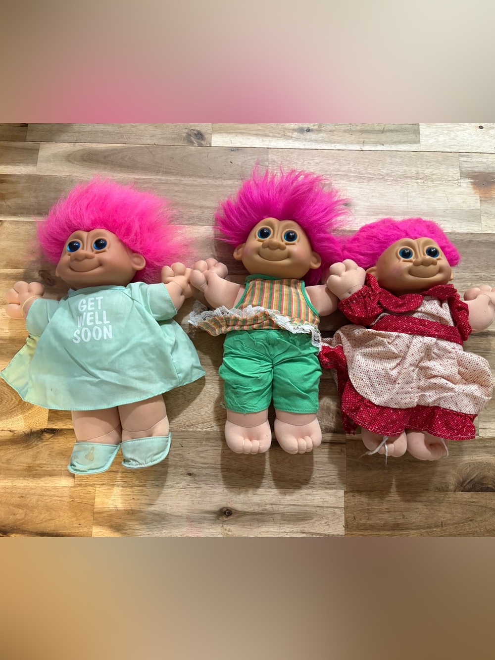 3 vintage 1990s Russ Berrie "Troll Kidz" plush dolls 12” (need TLC)
